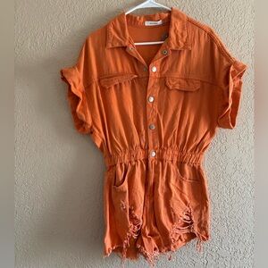 Orange Denim Romper